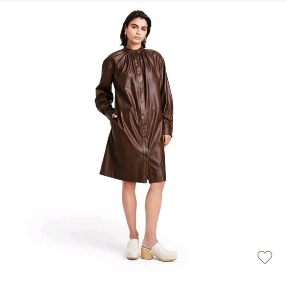 Rachel Comey X Target Size XL Brown Long Sleeve Faux Leather Button-Down Dress - Picture 2 of 13